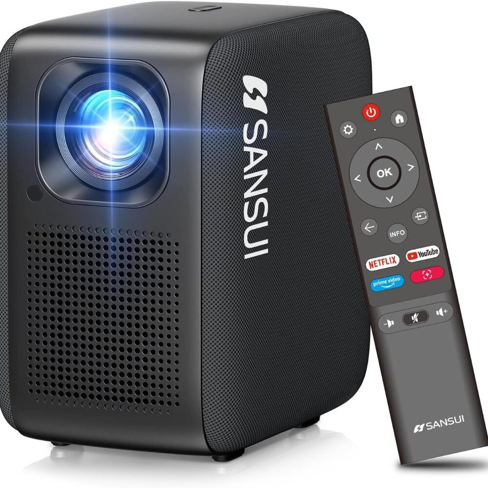 SANSUI Portable Projector with WiFi and Bluetooth, 1080P Smart Projector Netflix